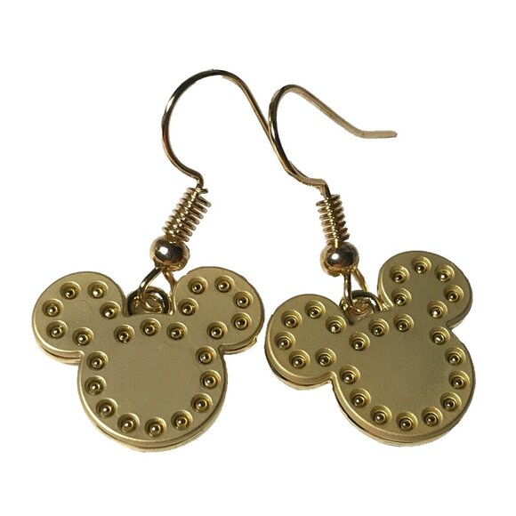 Disney Mickey Minnie Mouse Earrings Charms Gold Plated Dangle Textured - Picture 1 of 10